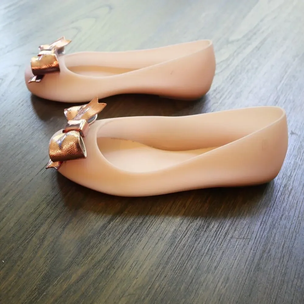 NEW Mel by Melissa Girl's 11 Space Love Jelly Flats Pink Rose Gold Bow